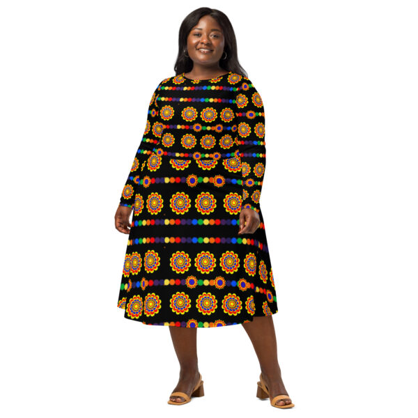 All-over print long sleeve midi dress