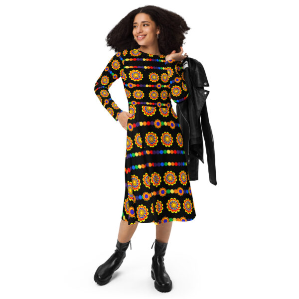 All-over print long sleeve midi dress