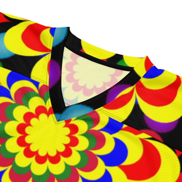 Original Art Yellow, Red, and Blue Ball and Flowers Pattern Design on American Football Jersey - Image 6