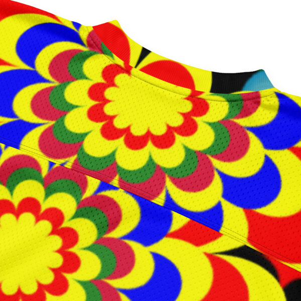 Original Art Yellow, Red, and Blue Ball and Flowers Pattern Design on American Football Jersey - Image 5