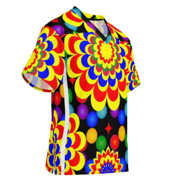 Original Art Yellow, Red, and Blue Ball and Flowers Pattern Design on American Football Jersey - Image 8