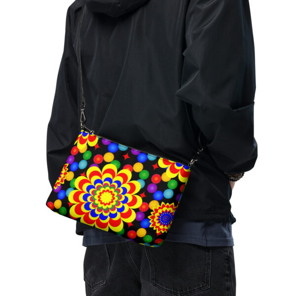 *Origina Art Yellow, Red, and Blue Ball and Flowers Pattern Design on Crossbody Bag* - Image 9
