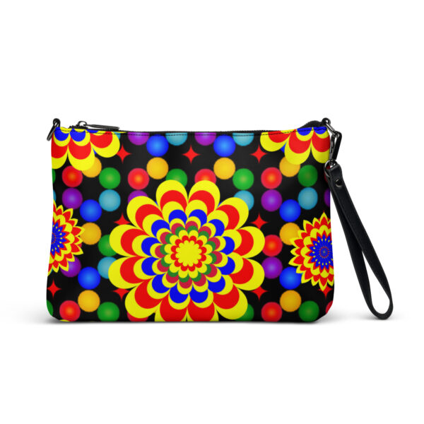 *Origina Art Yellow, Red, and Blue Ball and Flowers Pattern Design on Crossbody Bag* - Image 6