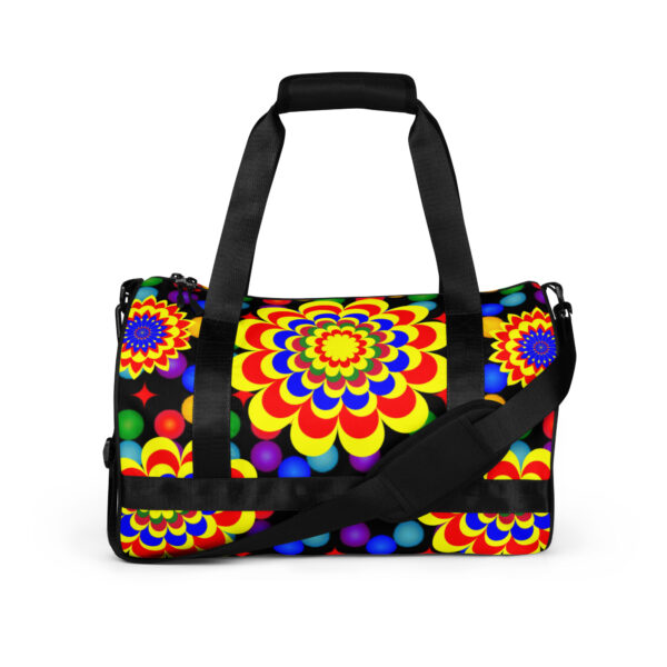 *Original Art Yellow, Red, and Blue Ball and Flowers Pattern Design on Fitness Bag 🚴💪*