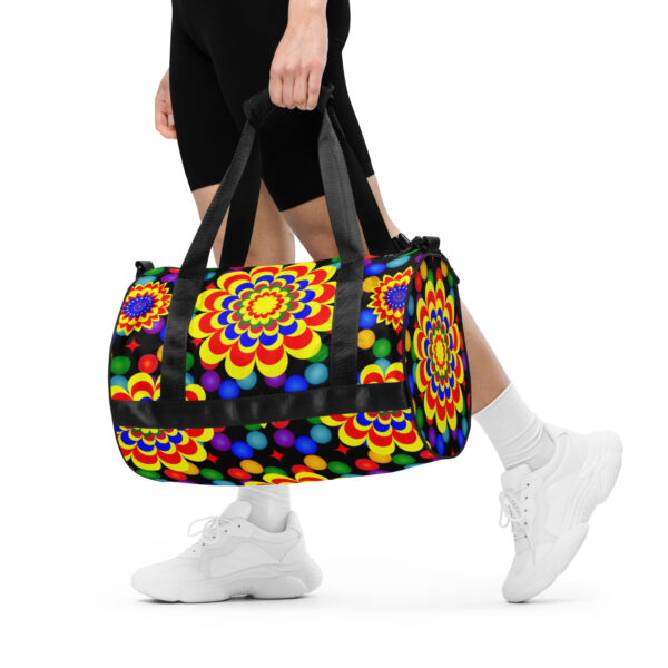 *Original Art Yellow, Red, and Blue Ball and Flowers Pattern Design on Fitness Bag 🚴💪* - Image 3