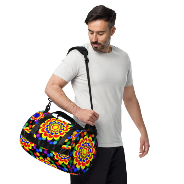 *Original Art Yellow, Red, and Blue Ball and Flowers Pattern Design on Fitness Bag 🚴💪* - Image 2