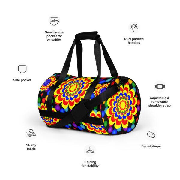 *Original Art Yellow, Red, and Blue Ball and Flowers Pattern Design on Fitness Bag 🚴💪* - Image 4