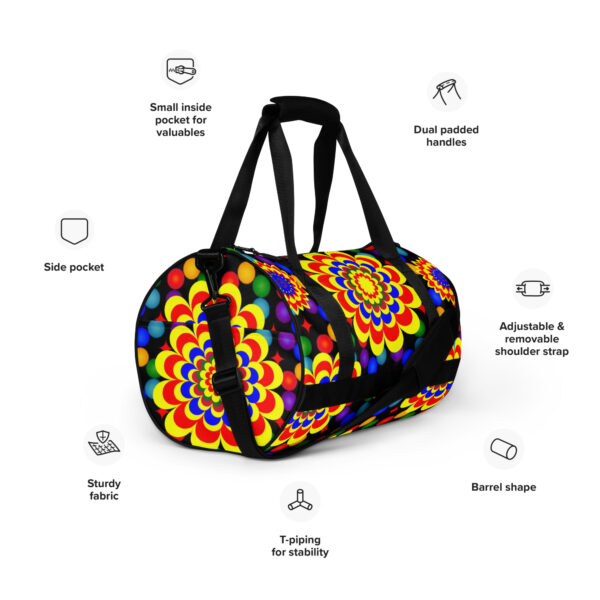 *Original Art Yellow, Red, and Blue Ball and Flowers Pattern Design on Fitness Bag 🚴💪* - Image 6