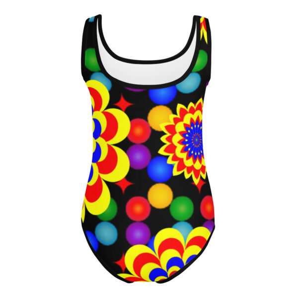 *Original Art Yellow, Red, and Blue Ball and Flowers Pattern Design on Kids Swimsuit* - Image 8