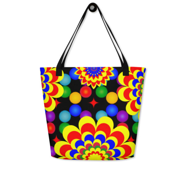 *Original Art Yellow, Red, and Blue Ball and Flowers Pattern Design on Large Tote 👜* - Image 6