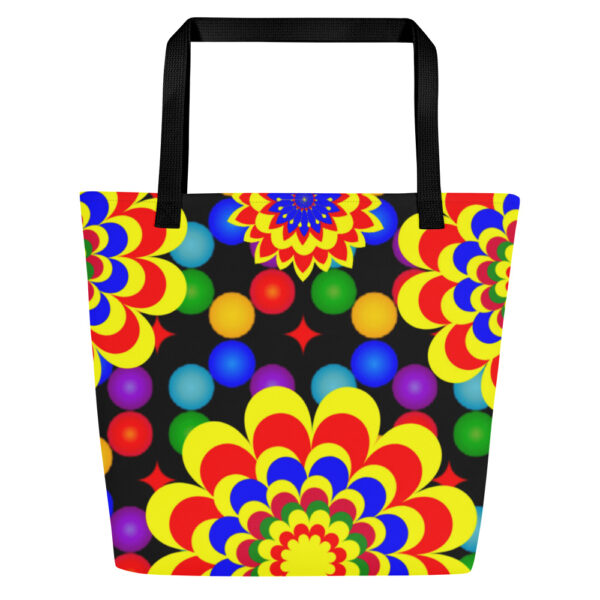 *Original Art Yellow, Red, and Blue Ball and Flowers Pattern Design on Large Tote 👜* - Image 8