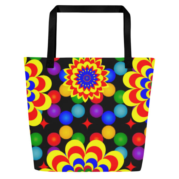 *Original Art Yellow, Red, and Blue Ball and Flowers Pattern Design on Large Tote 👜*