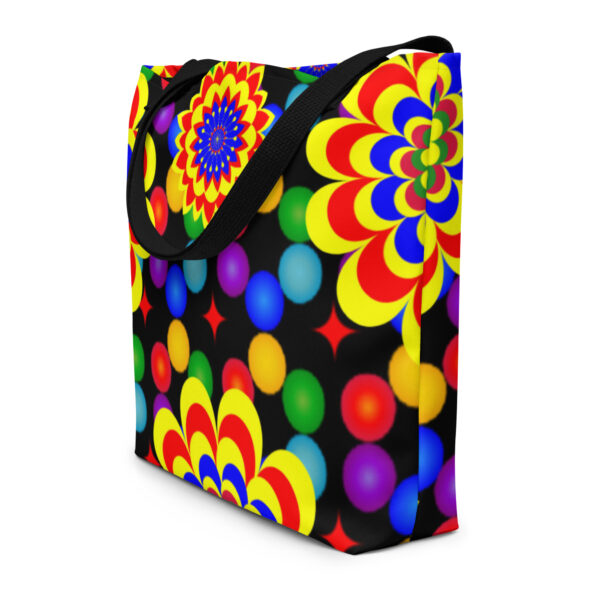 *Original Art Yellow, Red, and Blue Ball and Flowers Pattern Design on Large Tote 👜* - Image 3