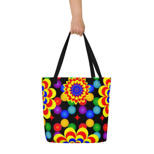 *Original Art Yellow, Red, and Blue Ball and Flowers Pattern Design on Large Tote 👜* - Image 5