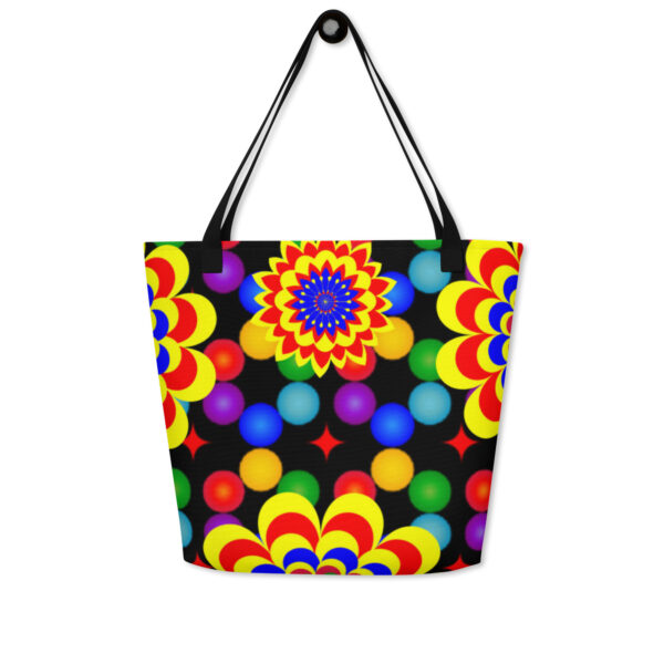 *Original Art Yellow, Red, and Blue Ball and Flowers Pattern Design on Large Tote 👜* - Image 7