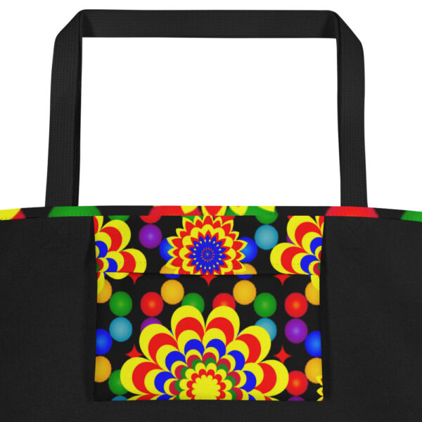 *Original Art Yellow, Red, and Blue Ball and Flowers Pattern Design on Large Tote 👜* - Image 9
