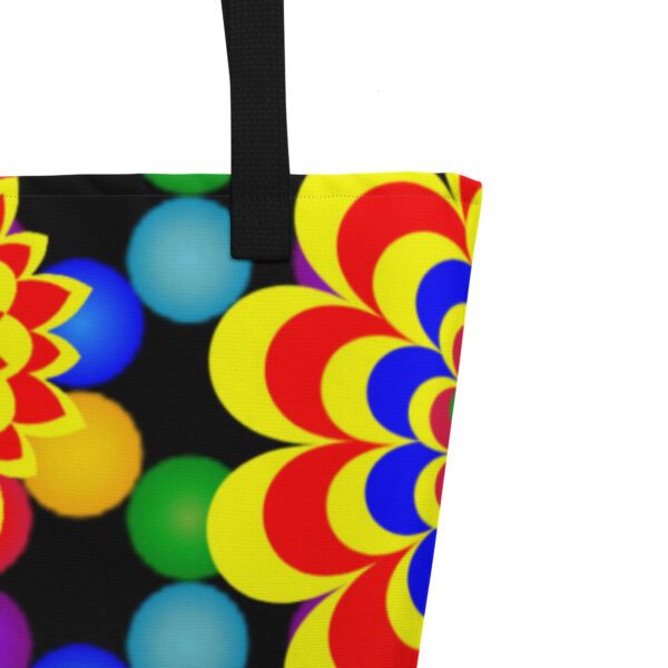 *Original Art Yellow, Red, and Blue Ball and Flowers Pattern Design on Large Tote 👜* - Image 2