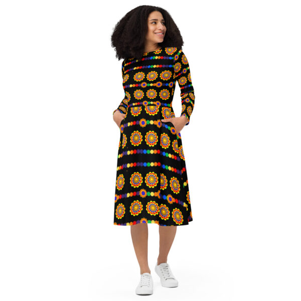 Original pattern design Midi Dress for weeding guest