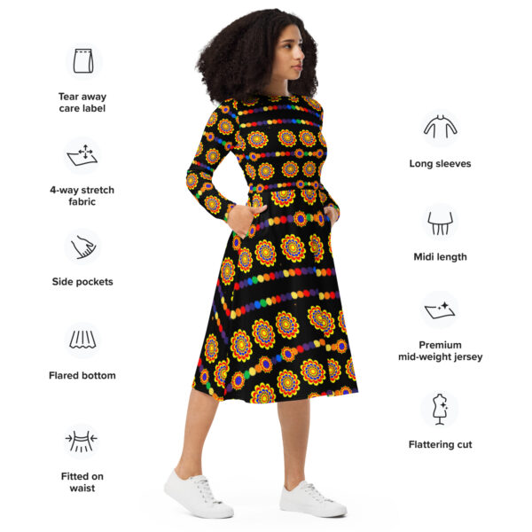 Original Art Pattern Design on Long Sleeve Midi Dress for Women - Image 4