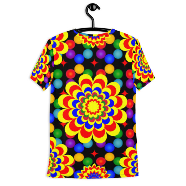 *Original Art Yellow, Red, and Blue Ball and Flowers Pattern Design on Men's Athletic T-Shirts* - Image 4