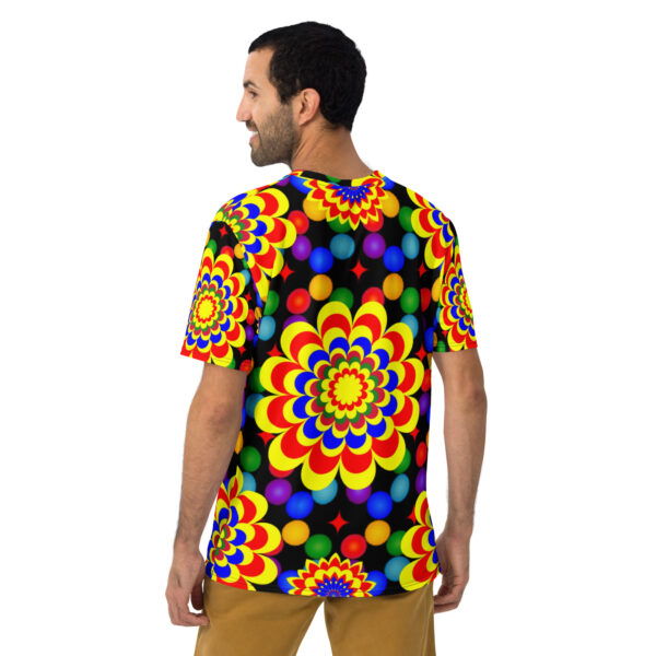 *Original Art Yellow, Red, and Blue Ball and Flowers Pattern Design on Men's T-shirts* - Image 6