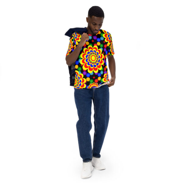 *Original Art Yellow, Red, and Blue Ball and Flowers Pattern Design on Men's T-shirts* - Image 5