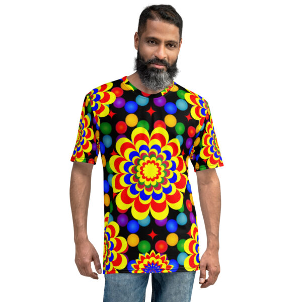 *Original Art Yellow, Red, and Blue Ball and Flowers Pattern Design on Men's T-shirts* - Image 2