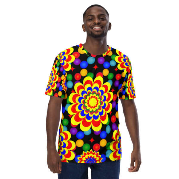 *Original Art Yellow, Red, and Blue Ball and Flowers Pattern Design on Men's T-shirts* - Image 4