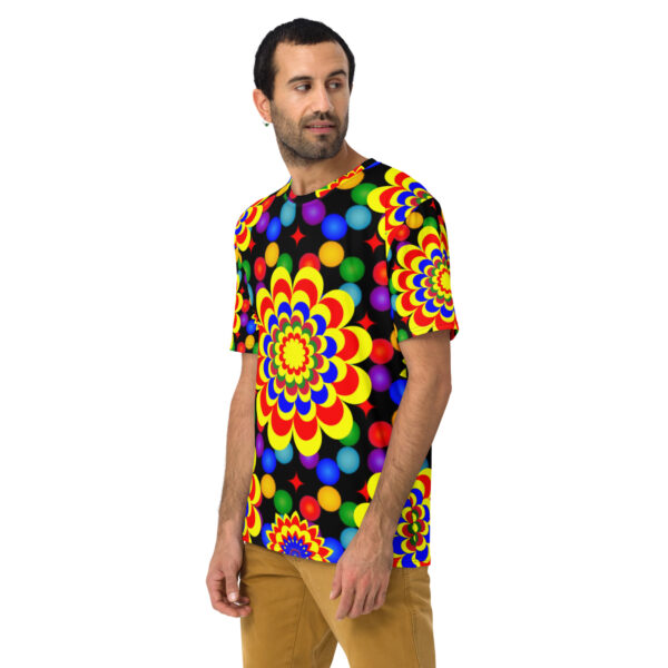 *Original Art Yellow, Red, and Blue Ball and Flowers Pattern Design on Men's T-shirts* - Image 7