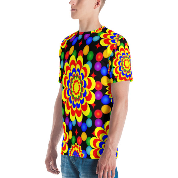 *Original Art Yellow, Red, and Blue Ball and Flowers Pattern Design on Men's T-shirts* - Image 10
