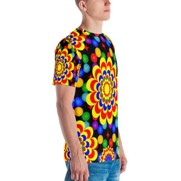 *Original Art Yellow, Red, and Blue Ball and Flowers Pattern Design on Men's T-shirts* - Image 9