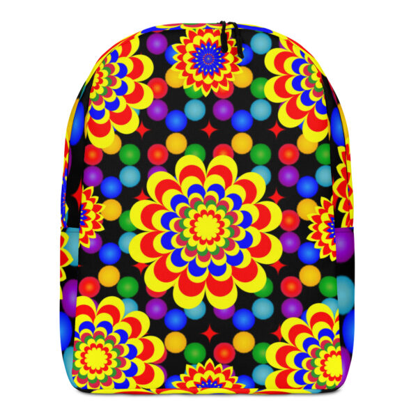 *Original Art Yellow, Red, and Blue Ball and Flowers Pattern Design on Minimalist Backpack* - Image 12
