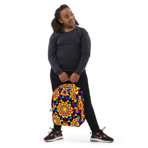 *Original Art Yellow, Red, and Blue Ball and Flowers Pattern Design on Minimalist Backpack* - Image 15