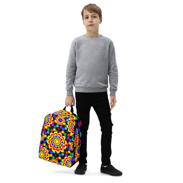 *Original Art Yellow, Red, and Blue Ball and Flowers Pattern Design on Minimalist Backpack* - Image 6