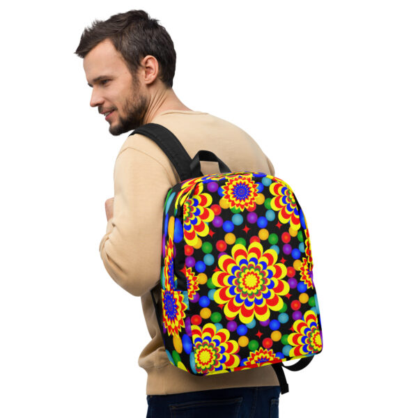 *Original Art Yellow, Red, and Blue Ball and Flowers Pattern Design on Minimalist Backpack* - Image 9