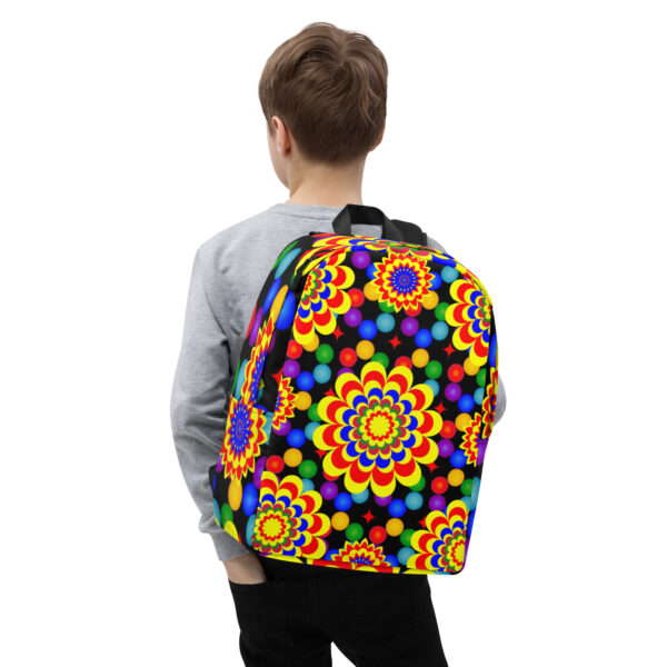 *Original Art Yellow, Red, and Blue Ball and Flowers Pattern Design on Minimalist Backpack* - Image 7