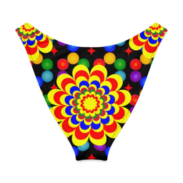 *Original Art Yellow, Red, and Blue Ball and Flowers Pattern Design on Recycled V-Cut Bikini Bottom*
