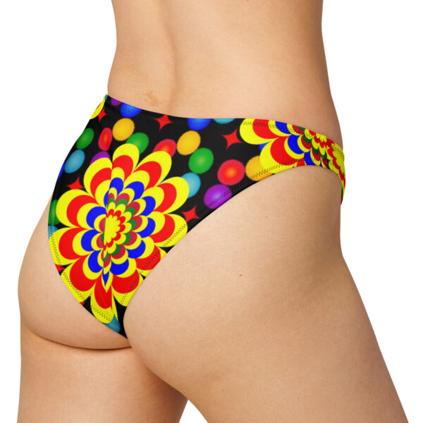 *Original Art Yellow, Red, and Blue Ball and Flowers Pattern Design on Recycled V-Cut Bikini Bottom* - Image 5