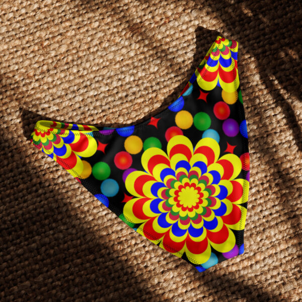 *Original Art Yellow, Red, and Blue Ball and Flowers Pattern Design on Recycled V-Cut Bikini Bottom* - Image 7