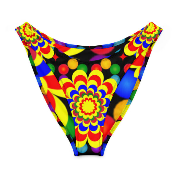 *Original Art Yellow, Red, and Blue Ball and Flowers Pattern Design on Recycled V-Cut Bikini Bottom* - Image 8