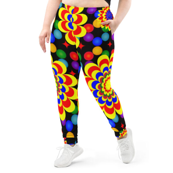 *Original Art Yellow, Red, and Blue Ball and Flowers Pattern Design on Women's Joggers*
