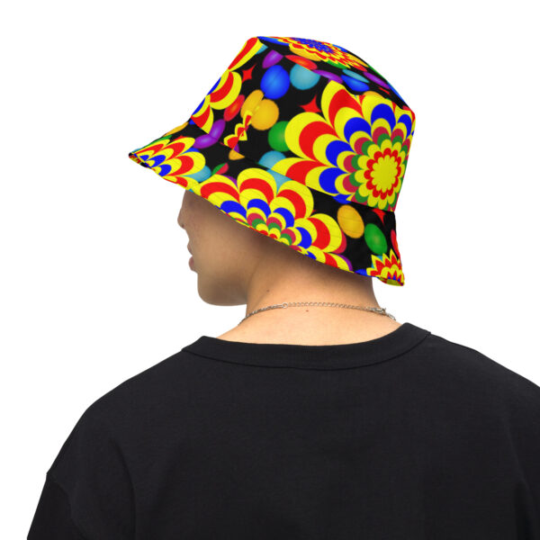 *Originl Art Yellow, Red, and Blue Ball and Flowers Pattern Design on Bucket Hat* - Image 7