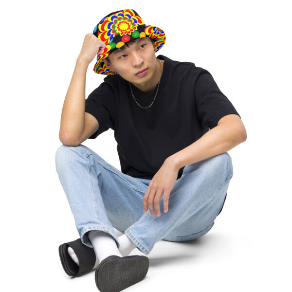 *Originl Art Yellow, Red, and Blue Ball and Flowers Pattern Design on Bucket Hat* - Image 5