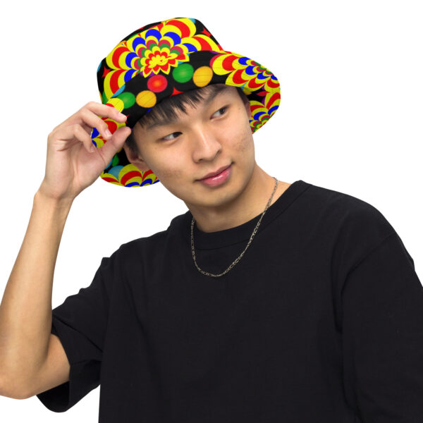 *Originl Art Yellow, Red, and Blue Ball and Flowers Pattern Design on Bucket Hat* - Image 4