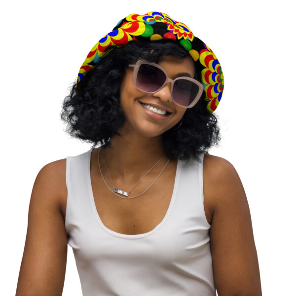 *Originl Art Yellow, Red, and Blue Ball and Flowers Pattern Design on Bucket Hat* - Image 9