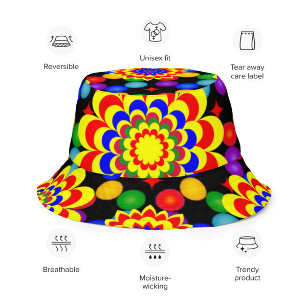 *Originl Art Yellow, Red, and Blue Ball and Flowers Pattern Design on Bucket Hat* - Image 11