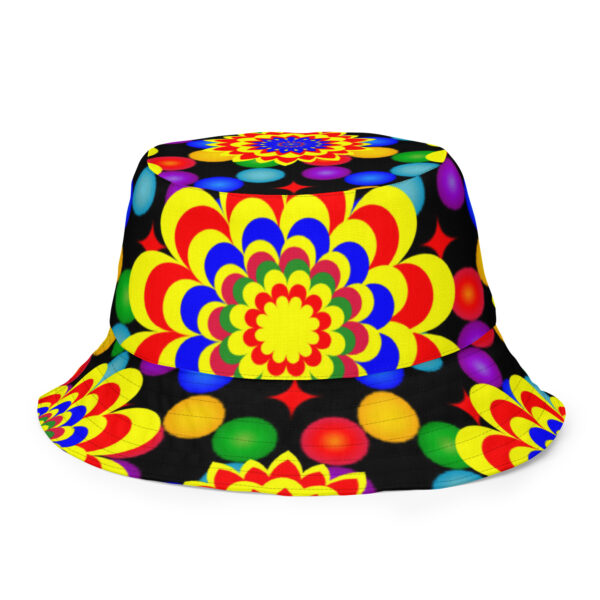 *Originl Art Yellow, Red, and Blue Ball and Flowers Pattern Design on Bucket Hat* - Image 13