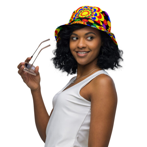 *Originl Art Yellow, Red, and Blue Ball and Flowers Pattern Design on Bucket Hat* - Image 8