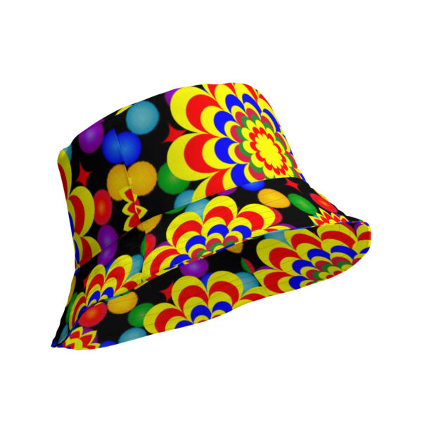 *Originl Art Yellow, Red, and Blue Ball and Flowers Pattern Design on Bucket Hat* - Image 12