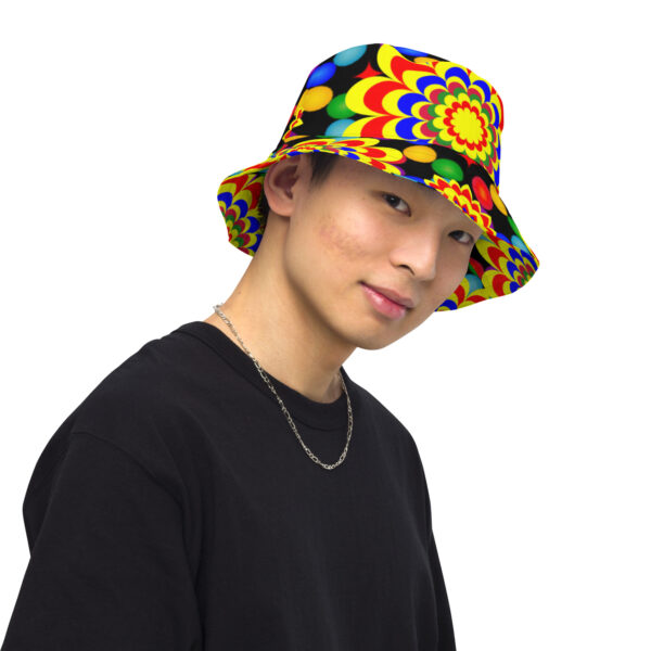 *Originl Art Yellow, Red, and Blue Ball and Flowers Pattern Design on Bucket Hat* - Image 3
